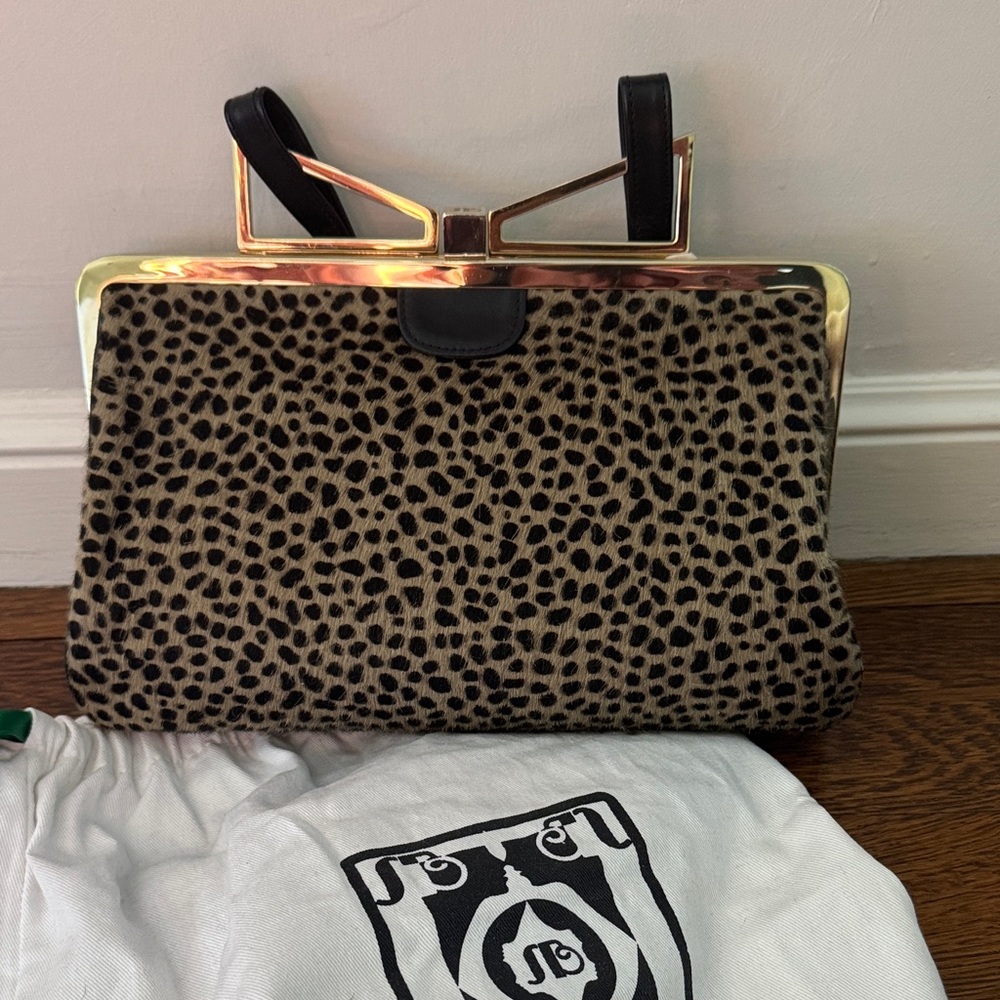 Sara Battaglia Calf Hair Leopard Print Frame Clutch Bag